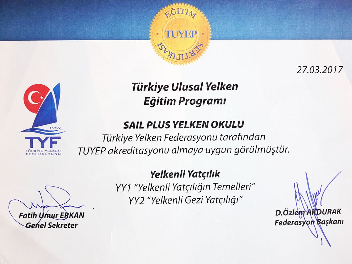 Sailplus resmi yetkilendirme belgesi